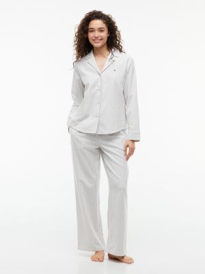 Striped Flannel Shirt & Pant Sleep Set, Flannel Stripe Grey