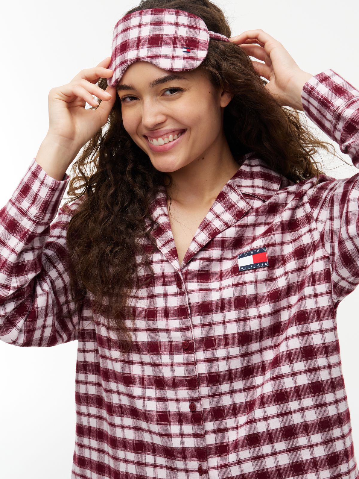 Flannel Pajama & Sleep Mask Gift Set — Light Pink Plaid