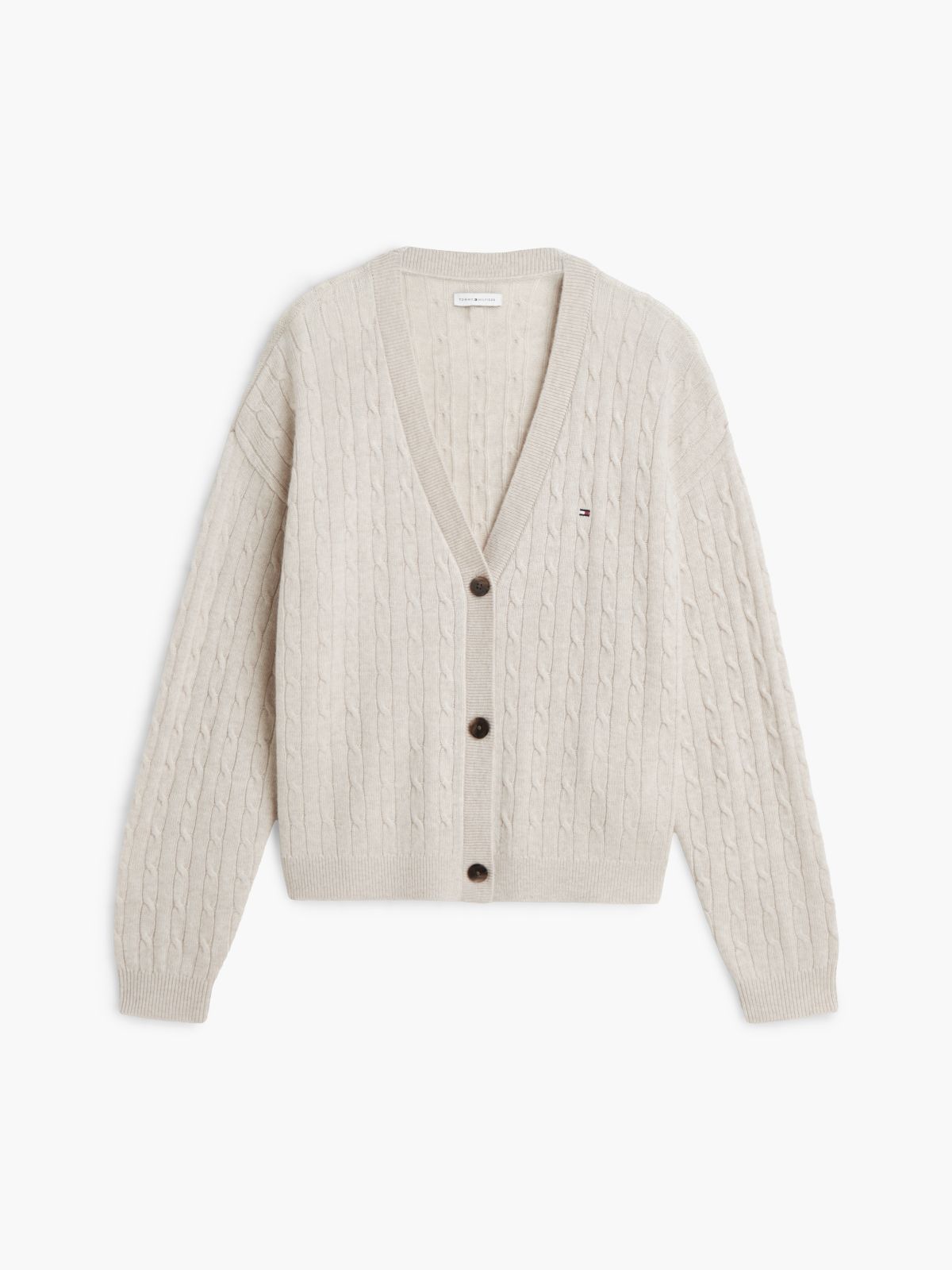 Cable Knit Wool-Blend Lounge Cardigan — Heather Oatmilk