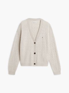 Cable Knit Wool-Blend Lounge Cardigan — Heather Oatmilk 5
