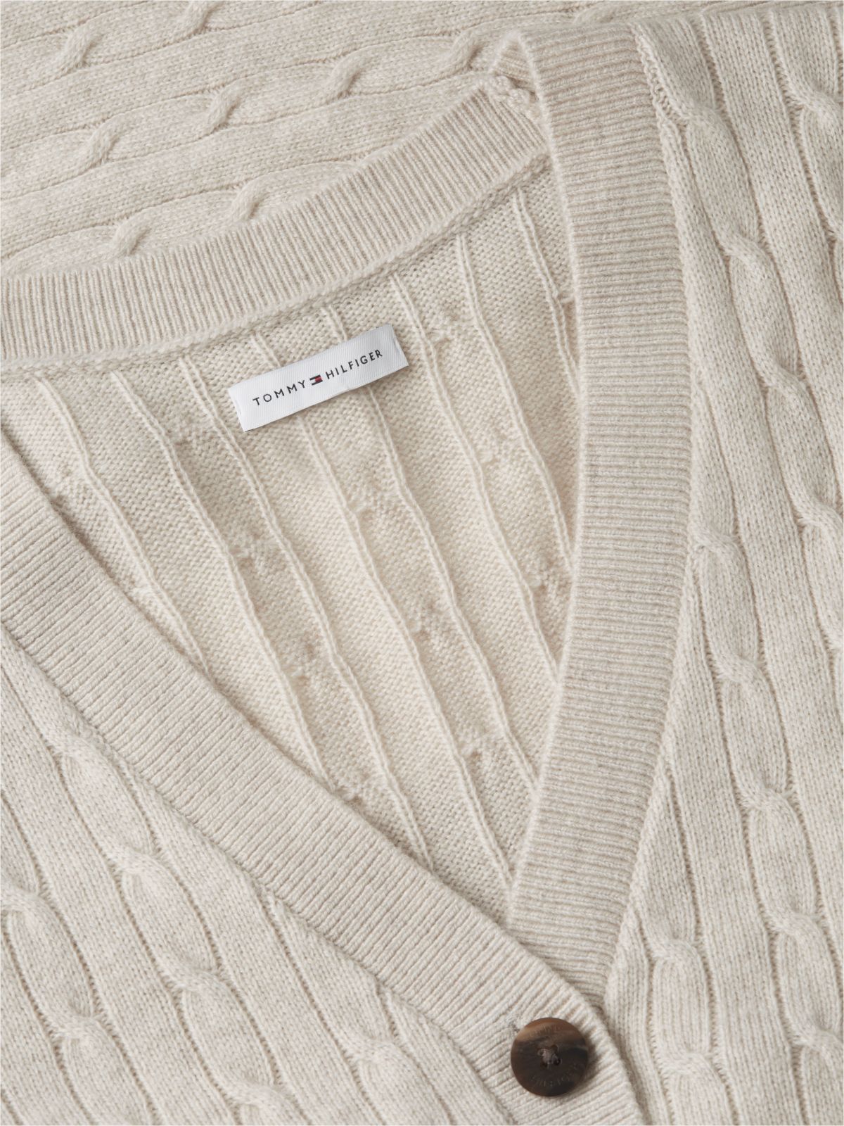 Cable Knit Wool-Blend Lounge Cardigan — Heather Oatmilk