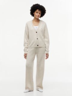 Cable Knit Wool-Blend Lounge Cardigan — Heather Oatmilk 2