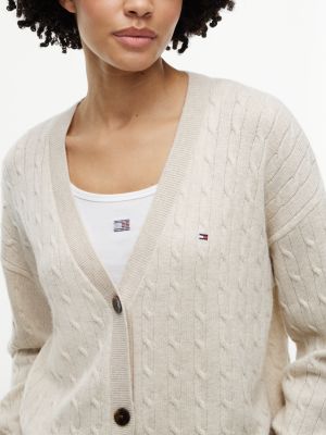 Женский кардиган Tommy Hilfiger Cable Knit Wool-Blend Lounge Cardigan, цвет: Меланжевый — фото 3