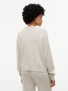 Cable Knit Wool-Blend Lounge Cardigan — Heather Oatmilk 4