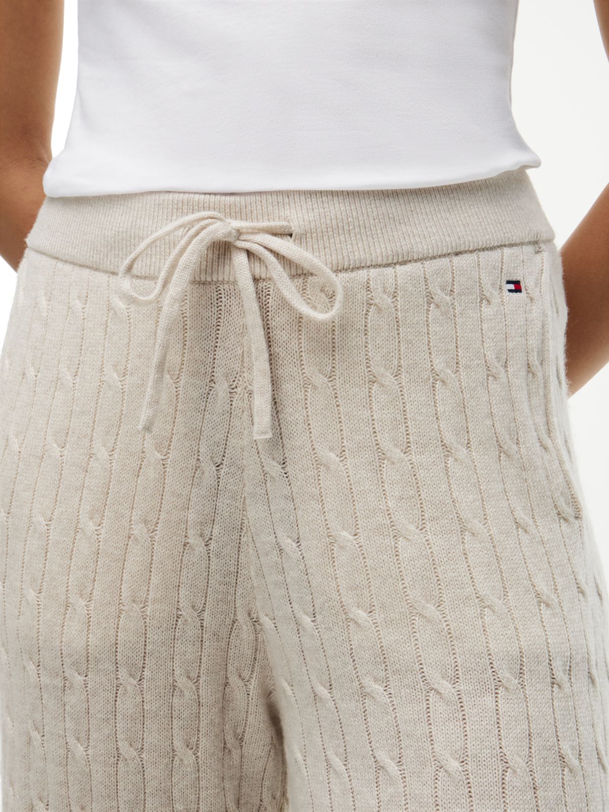 Cable Knit Wool-Blend Lounge Pant — Heather Oatmilk