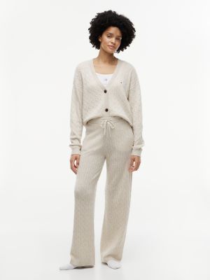 Cable Knit Wool-Blend Lounge Pant, Heather Oatmilk