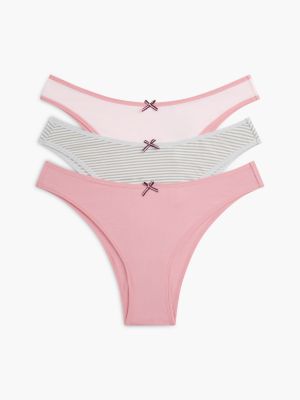 Stretch-Cotton Brazilian Panty 3-Pack, Little Rosey / Grey Stripe