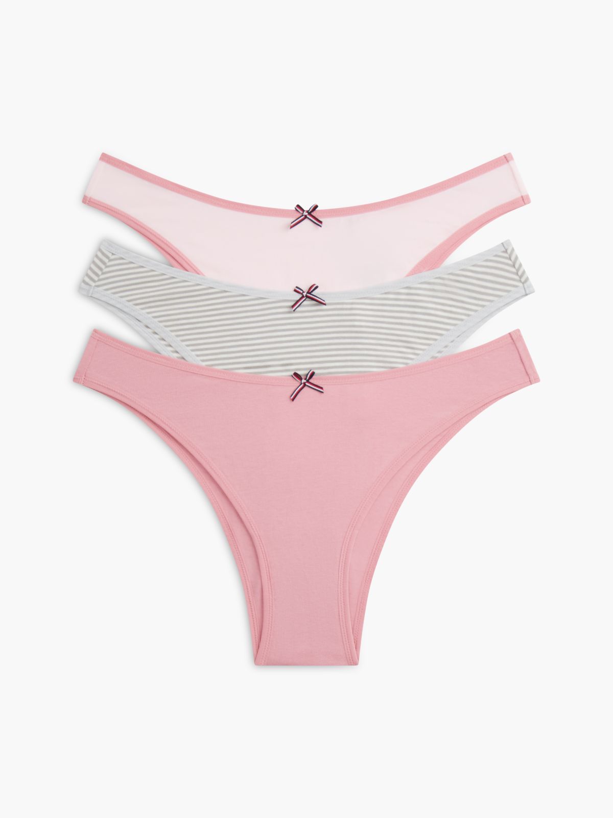 Stretch-Cotton Brazilian Panty 3-Pack — Little Rosey / Grey Stripe