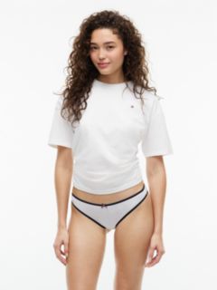 Stretch-Cotton Brazilian Panty 3-Pack — Sage Stripe / White 2