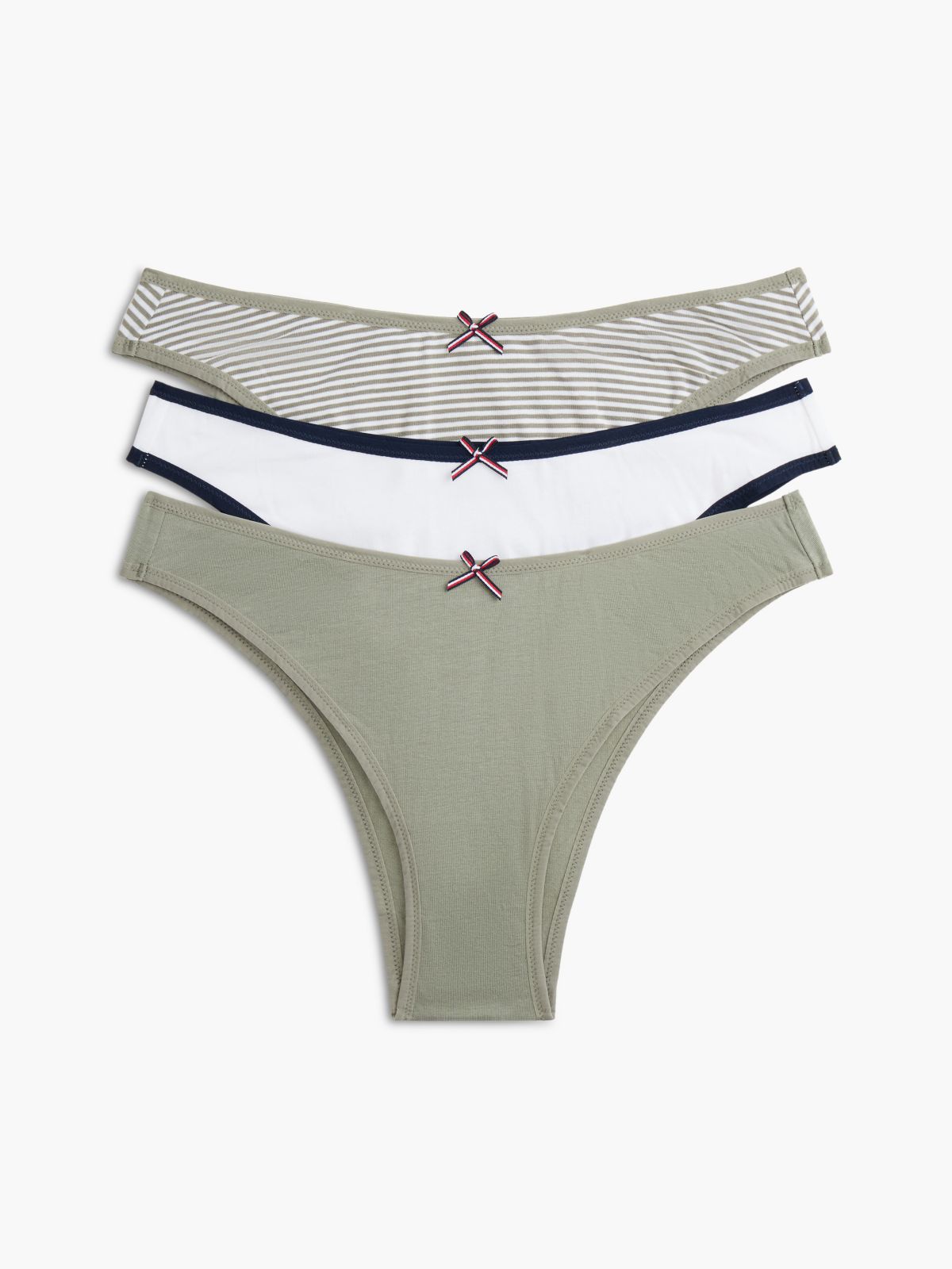 Stretch-Cotton Brazilian Panty 3-Pack — Sage Stripe / White