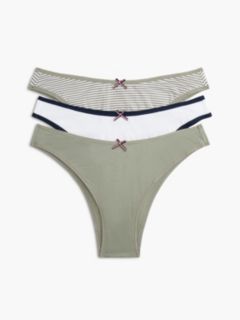 Stretch-Cotton Brazilian Panty 3-Pack — Sage Stripe / White 1