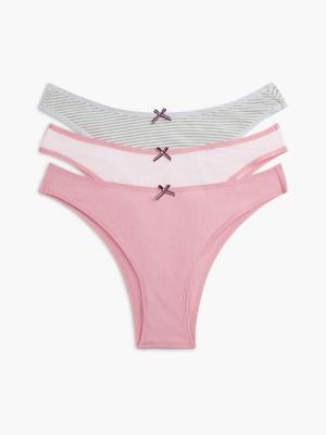 Stretch-Cotton Tanga Thong 3-Pack, Little Rosey / Grey Stripe
