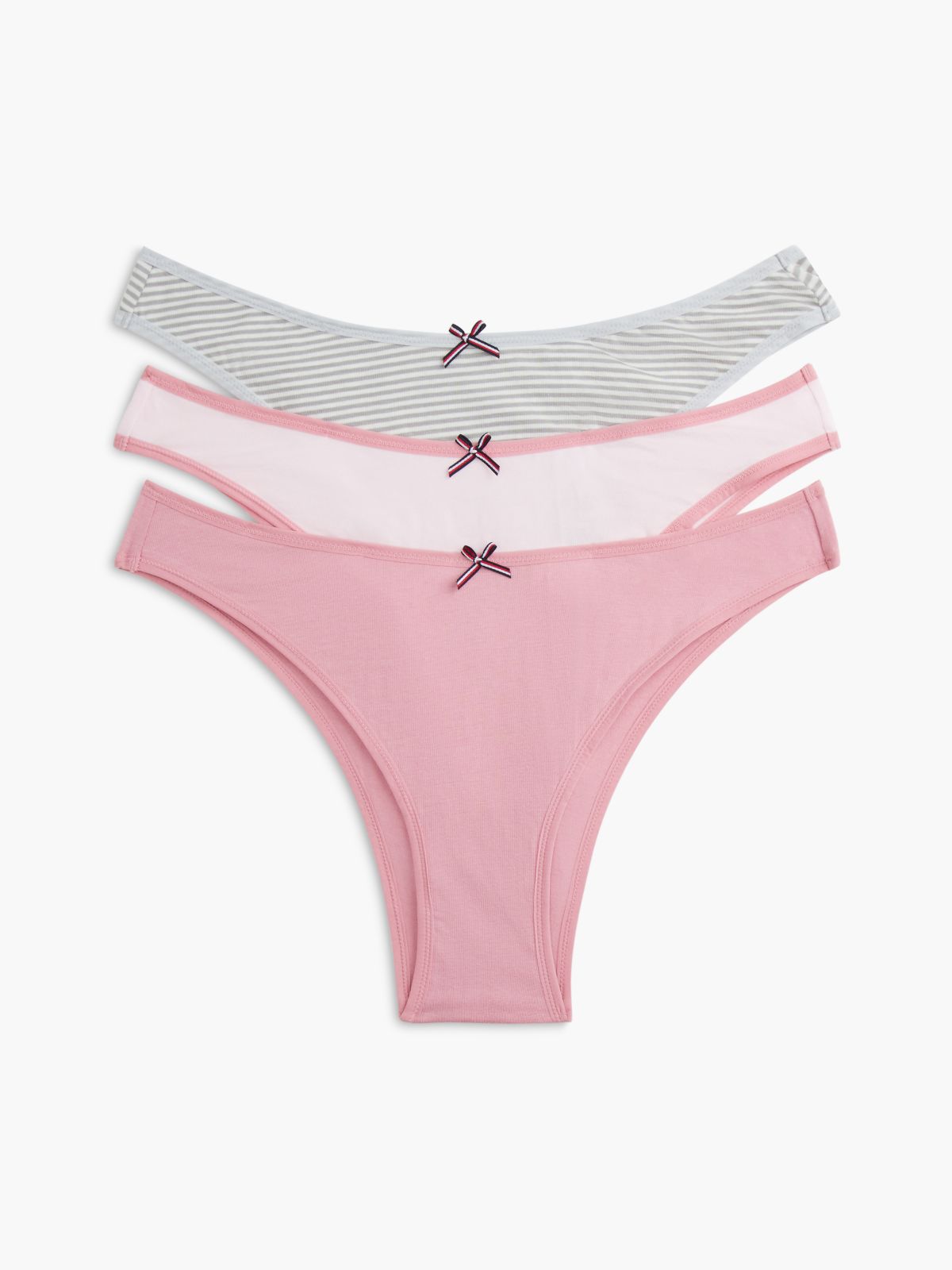 Stretch-Cotton Tanga Thong 3-Pack — Little Rosey / Grey Stripe