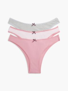 Stretch-Cotton Tanga Thong 3-Pack — Little Rosey / Grey Stripe 1