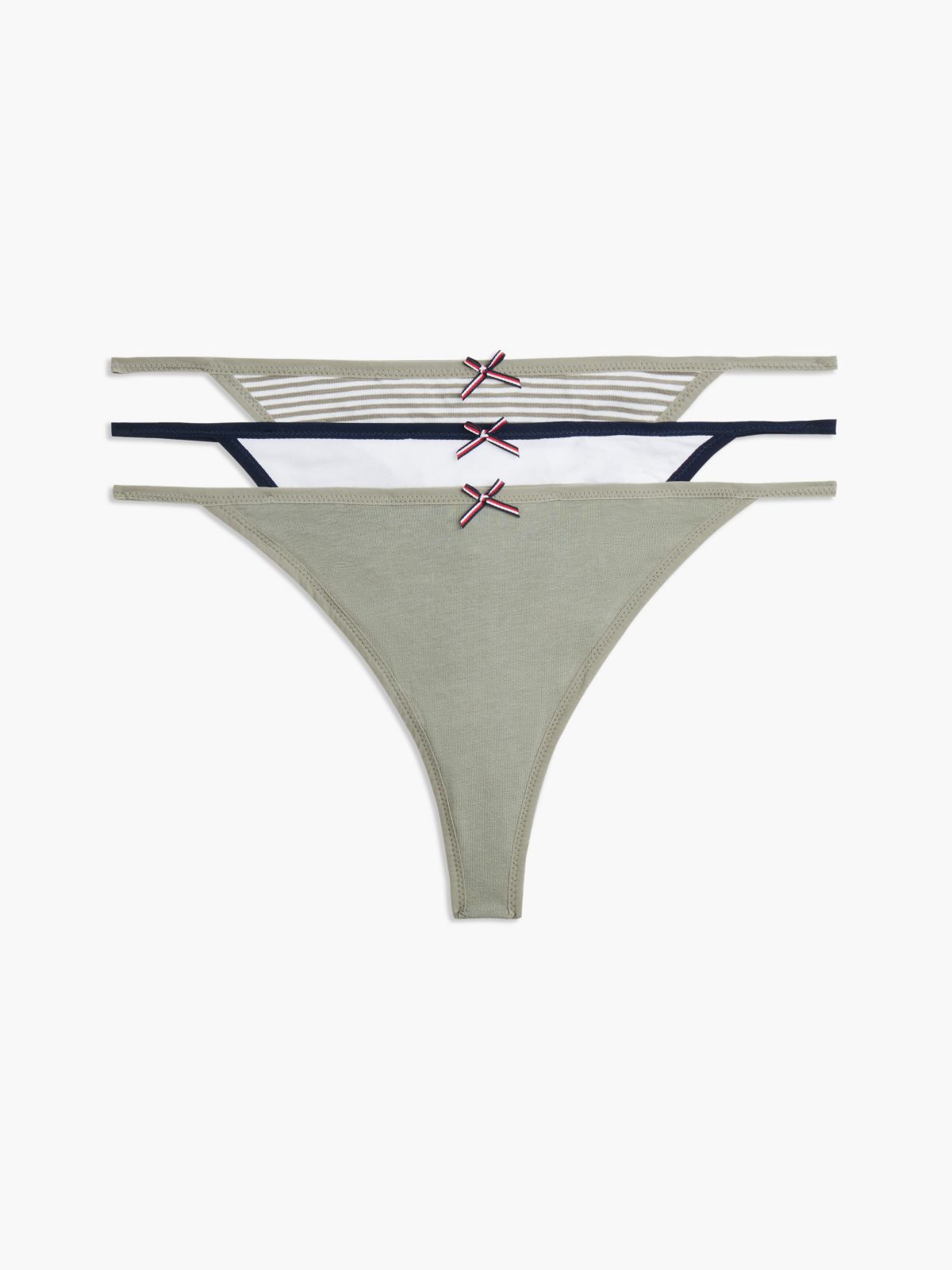 Stretch-Cotton Tanga Thong 3-Pack — Sage Stripe / White