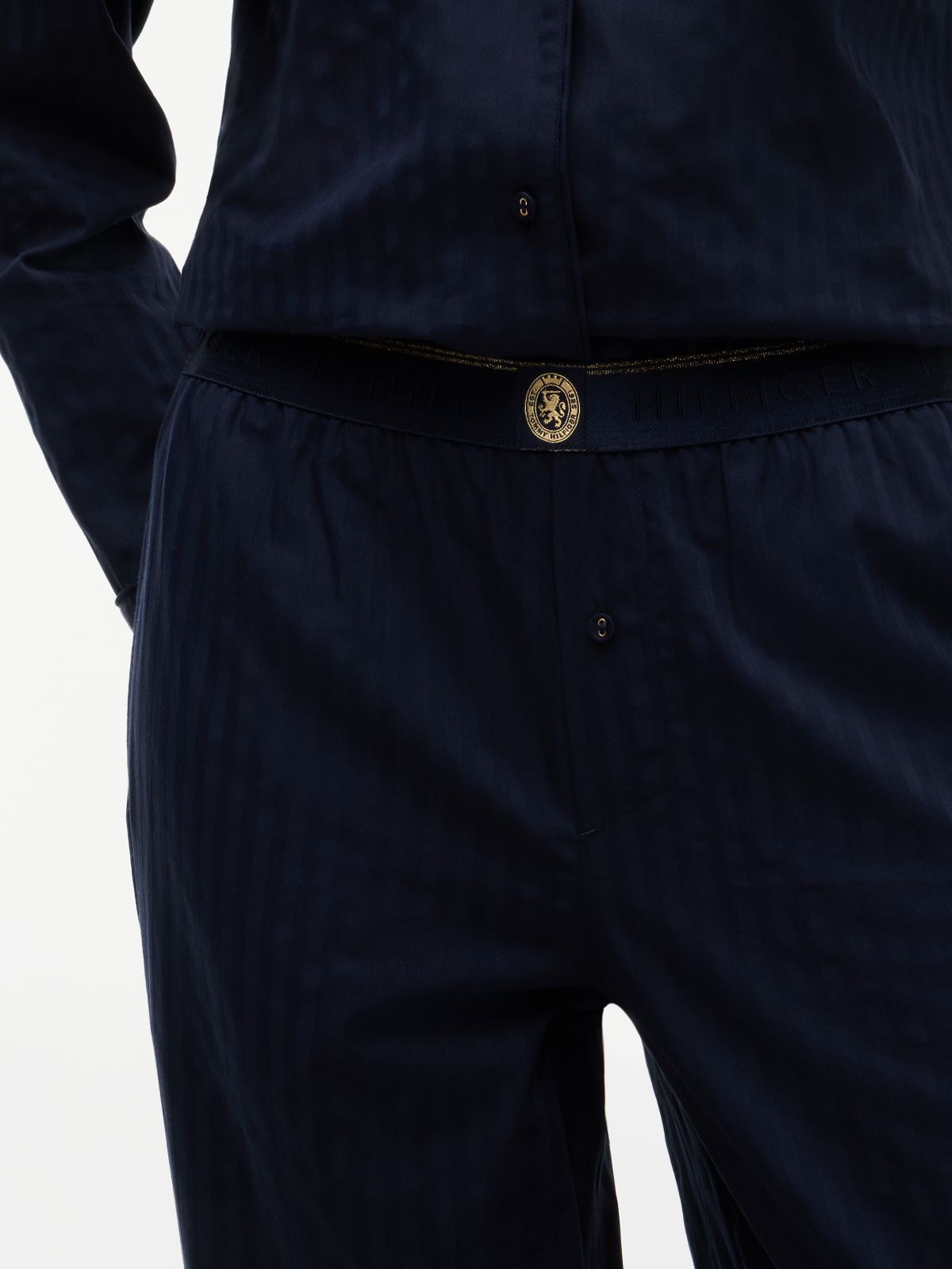 Crest Logo Dobby Shirt & Pant Sleep Set — Woven Stripe