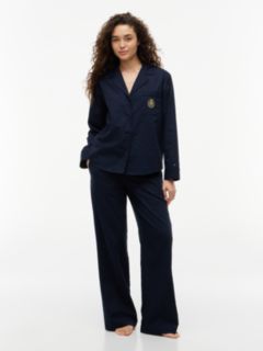 Crest Logo Dobby Shirt & Pant Sleep Set — Woven Stripe 1