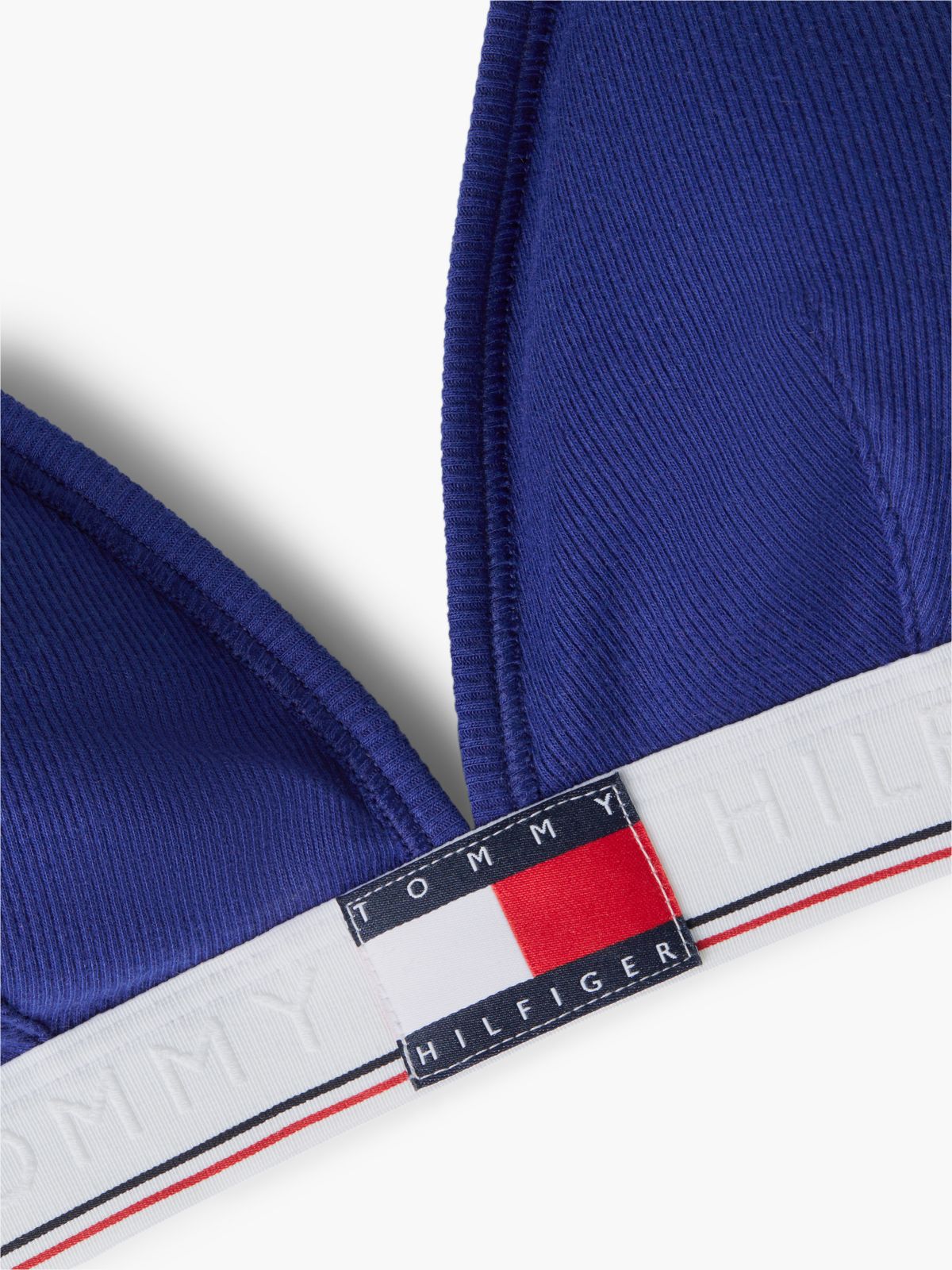 Varsity Rib-Knit Triangle Bralette — Blue Ink