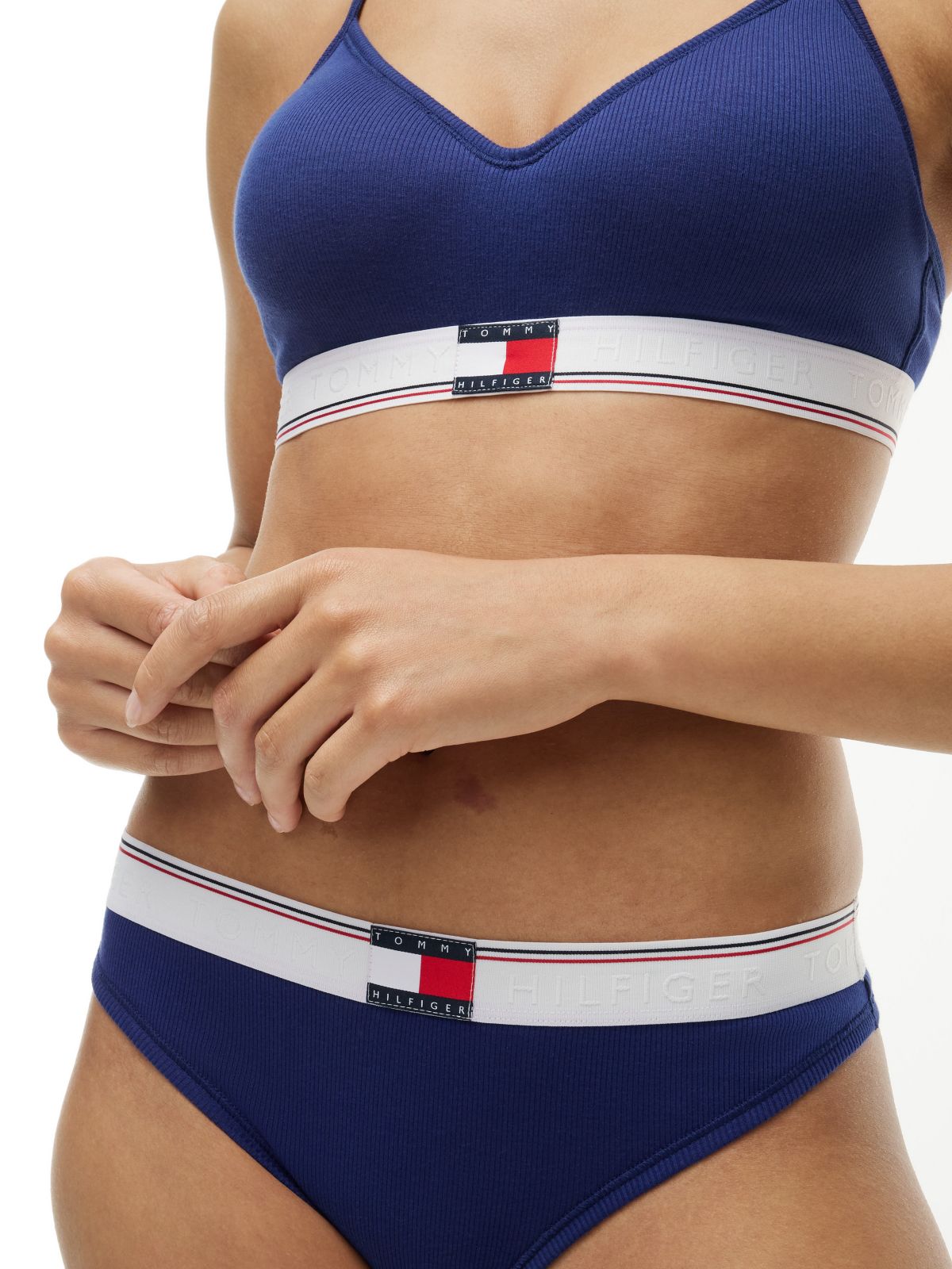 Varsity Rib-Knit Thong — Blue Ink