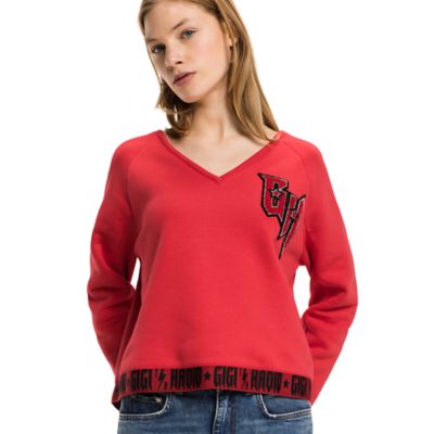 Shoptagr Gigi Hadid Crop V Neck Sweatshirt By Tommy Hilfiger