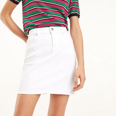 white stretch denim skirt
