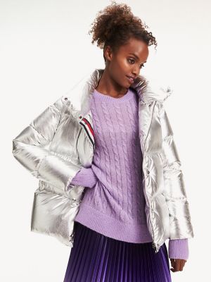 tommy hilfiger silver jacket women's