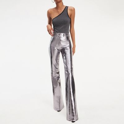 silver leather pants