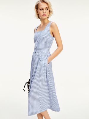 striped midi dress with buttons