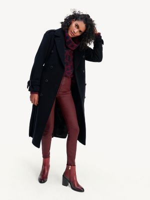 women's black peacoat with belt