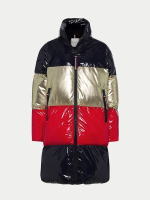 tommy hilfiger bubble coat gold and red