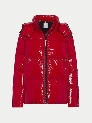 tommy hilfiger red puffer jacket women's