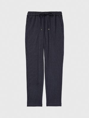 TOMMY HILFIGER Women's Navy Striped Stretch Lined Center-Bust