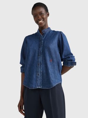 Womens ruffle hot sale denim shirt