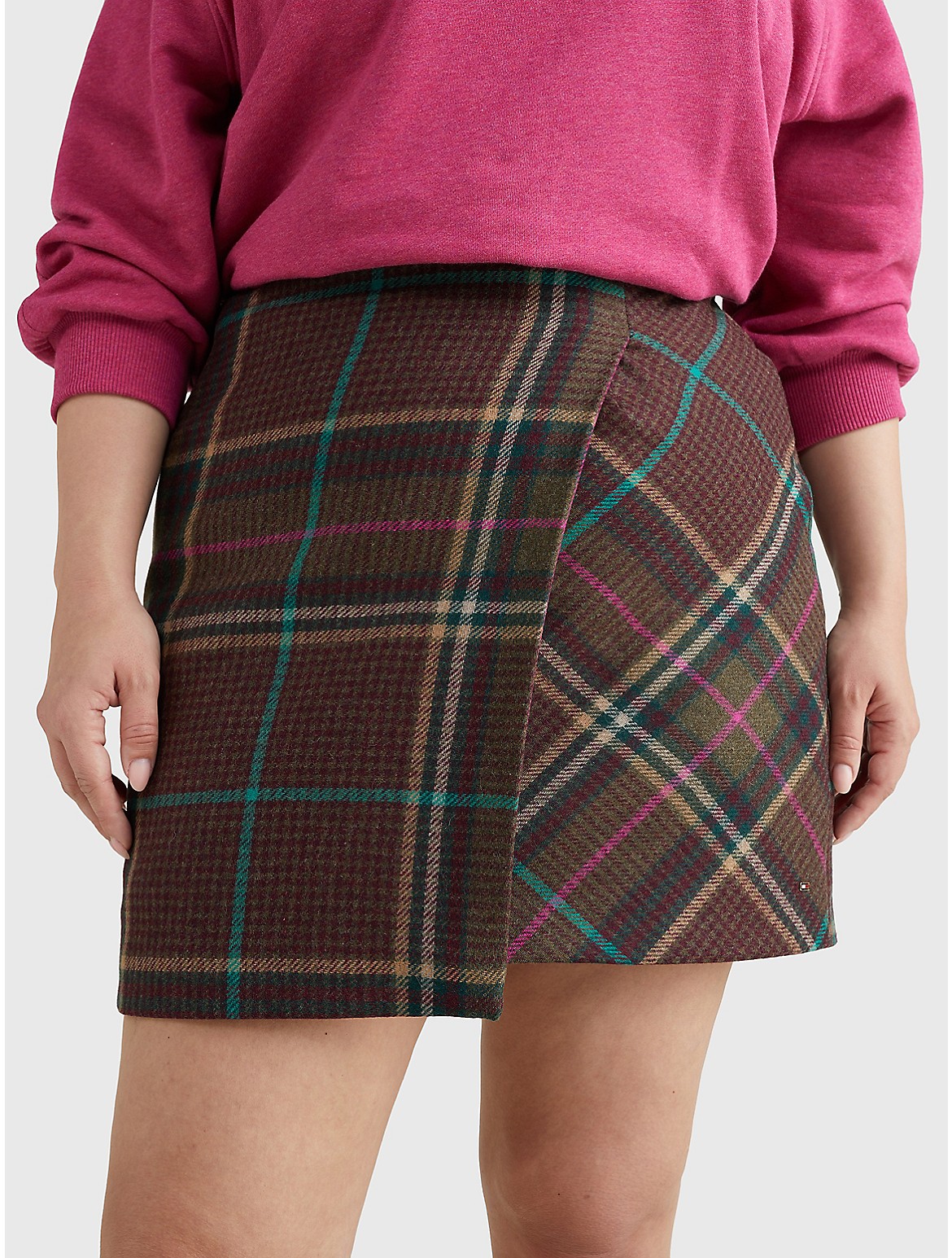 Tommy Hilfiger Curve Check Wrap Mini Skirt In Large Pop Check/ Army Green