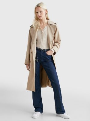 Solid Double Breasted Trench Coat