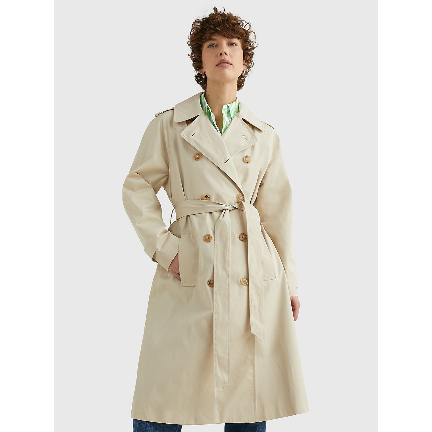 TOMMY HILFIGER Solid Double-Breasted Trench Coat