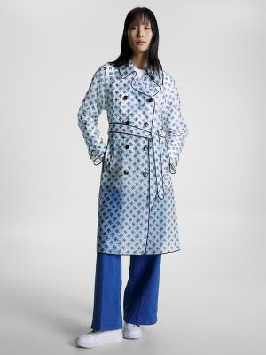 Transparent Monogram Trench Coat, Dense Critter Monogram Blue Coast