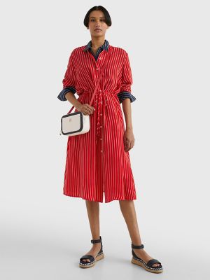 strapless open back dress Zara red striped shirt dress – The Frockery
