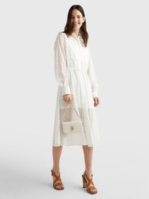 Tommy Hilfiger Womens Lace-Trim Shirt Dress, White, X-Large