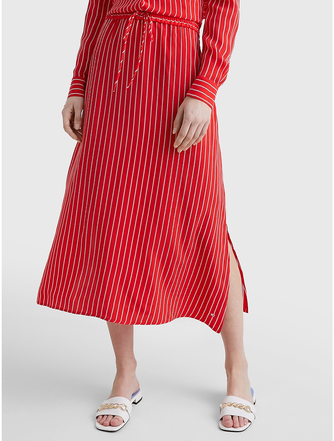 Tommy Hilfiger Women's Rope Stripe Cupro Midi Skirt - Red - 2
