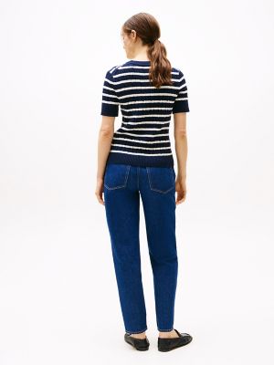 Short-Sleeve Cable Knit Crewneck Sweater | Tommy Hilfiger