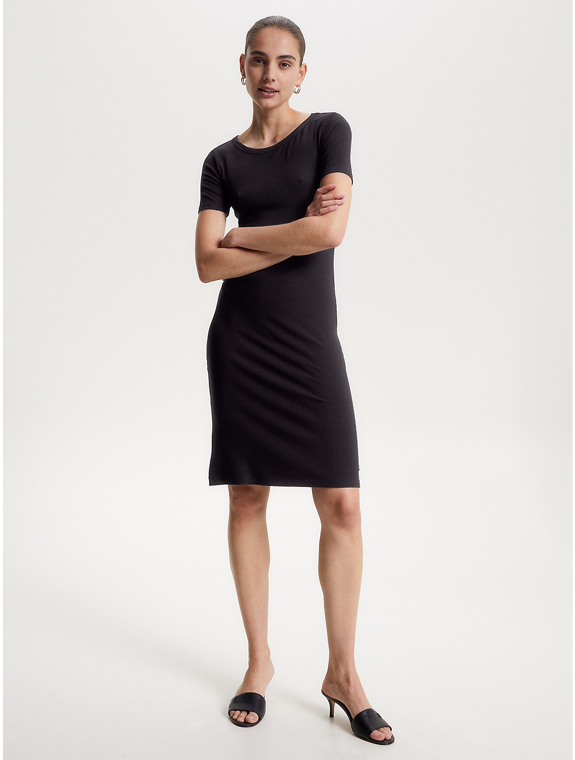 Tommy Hilfiger Women's Slim Fit Ribbed Short-Sleeve Dress - Black - S