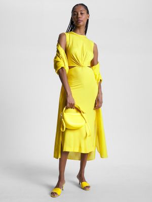 Yellow Cut Out Midi Dress