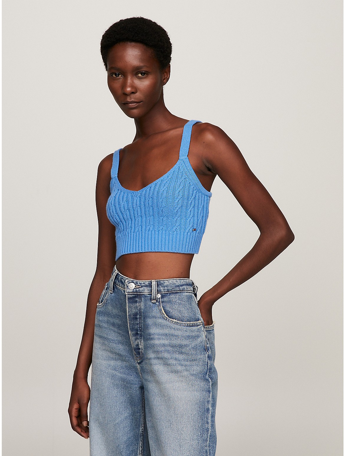Tommy Hilfiger Cropped Sweater Tank Top In Iconic Blue