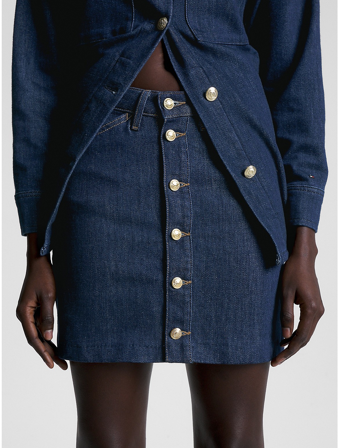 Tommy Hilfiger Women's High Waist Button Front Denim Mini Skirt - Blue - 2