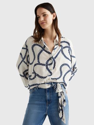 Relaxed Fit Rope Print Shirt, Coastal Rope Blue Coast