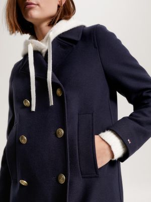 Solid Wool Blend Peacoat Tommy Hilfiger USA