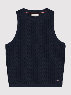 Cropped Cable Knit Tank Sweater