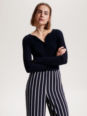 Cable Knit Cropped Sweater, Navy