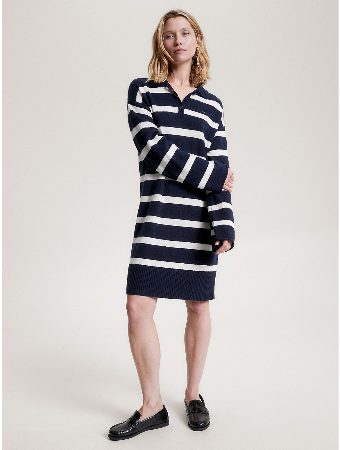 Tommy Hilfiger Women's Wool Stripe Polo Sweater Dress